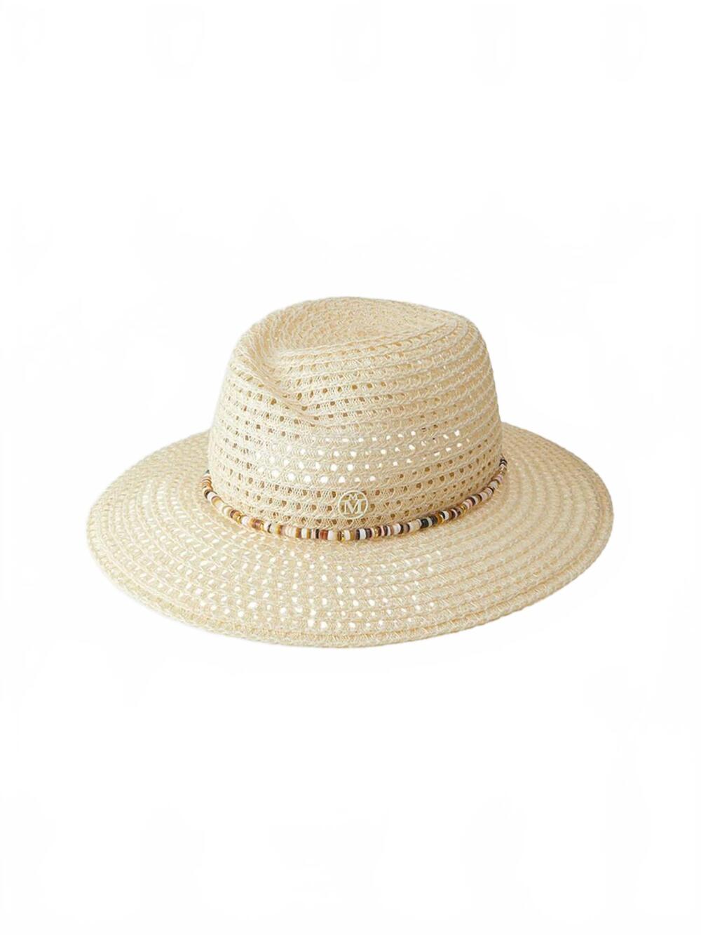 NEW MAISON MICHEL women's virginie straw hat with multi-color pearls in beige